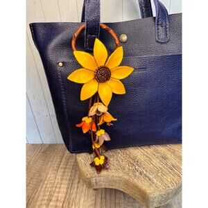 Leather Purse Charm Yellow Flower Charm Genuine Leather Daisy Bag Charm NEW!